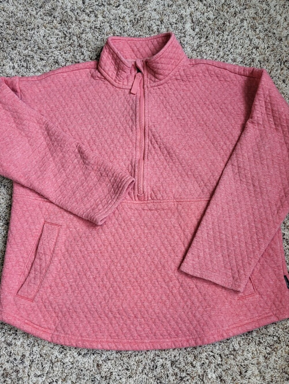 ​Eddie Bauer Quilted 1/4 Zip Pullover Sweatshirt Coral Pink Women's Large L